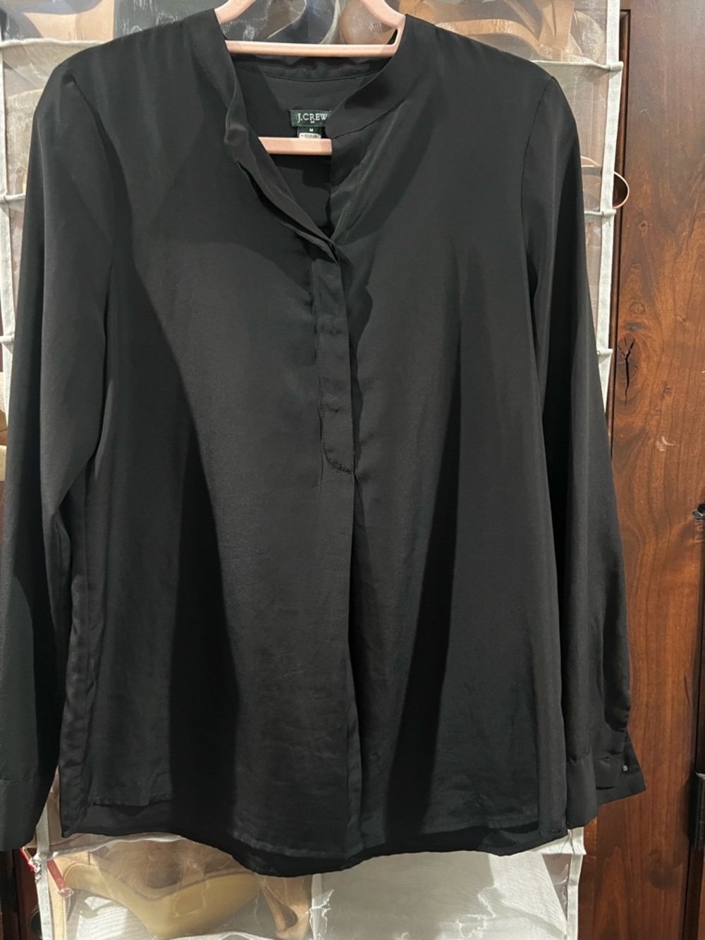J. Crew Drapey Black Long-Sleeve Button-Front Blouse M
